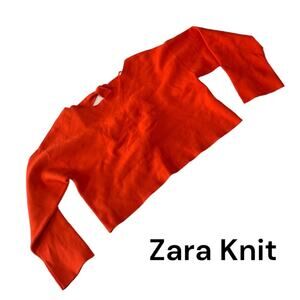 Zara Knit tie back crop sweater womens medium orange tangerine casual cute trav